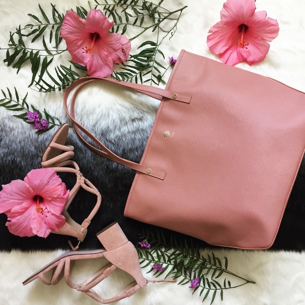 Leather laptop tote pink